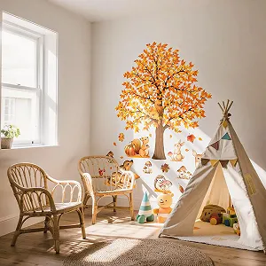 Наклейка на стіну Осінь Лісові тварини Самоклеюча 4 листи 90 x 30 см - Фото 1