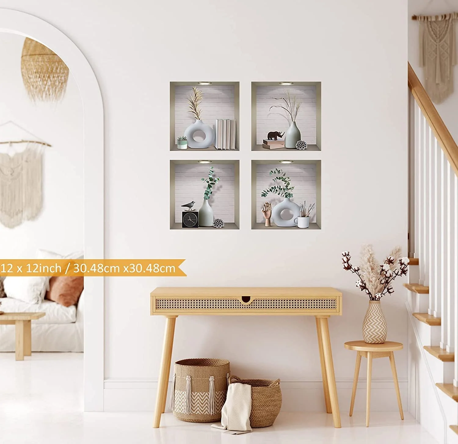 Наклейки на стену Pack of 4 3D Vase Green Plants Виниловые Съемные Белый и Зеленый, фото №3