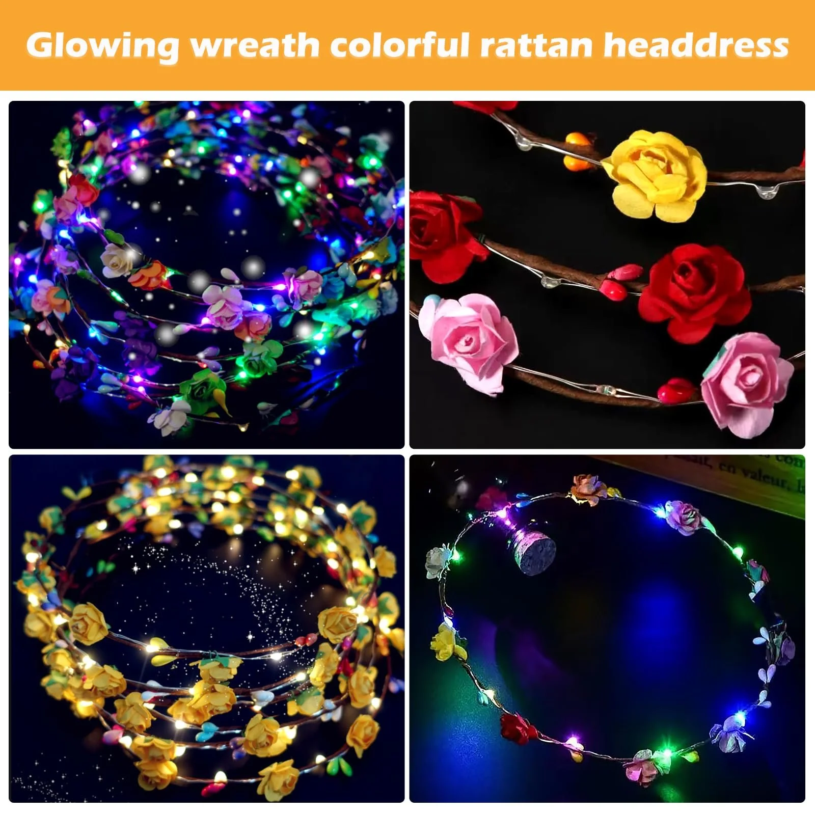 Вінок для волосся Квітковий Світлодіодний Різнокольоровий (20 шт), фото №5 Вінок для волосся Квітковий Світлодіодний Різнокольоровий (20 шт), фото №5