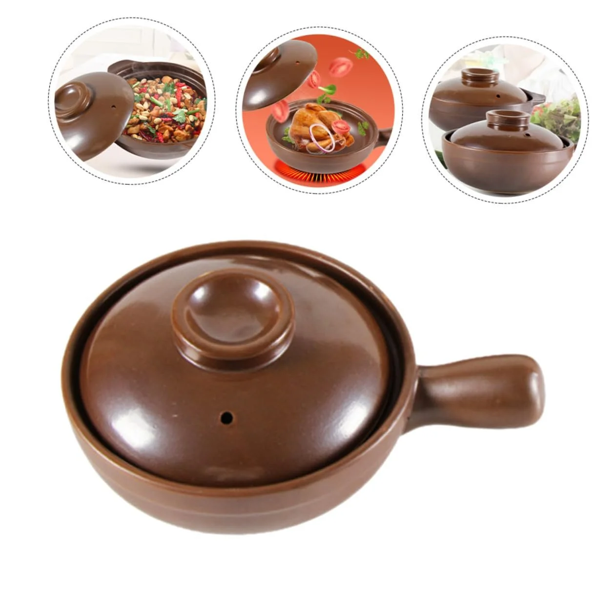 Кастрюля IMIKEYA керамическая термостойкая с крышкой с пароотводом маленькая с одной ручкой, фото №3