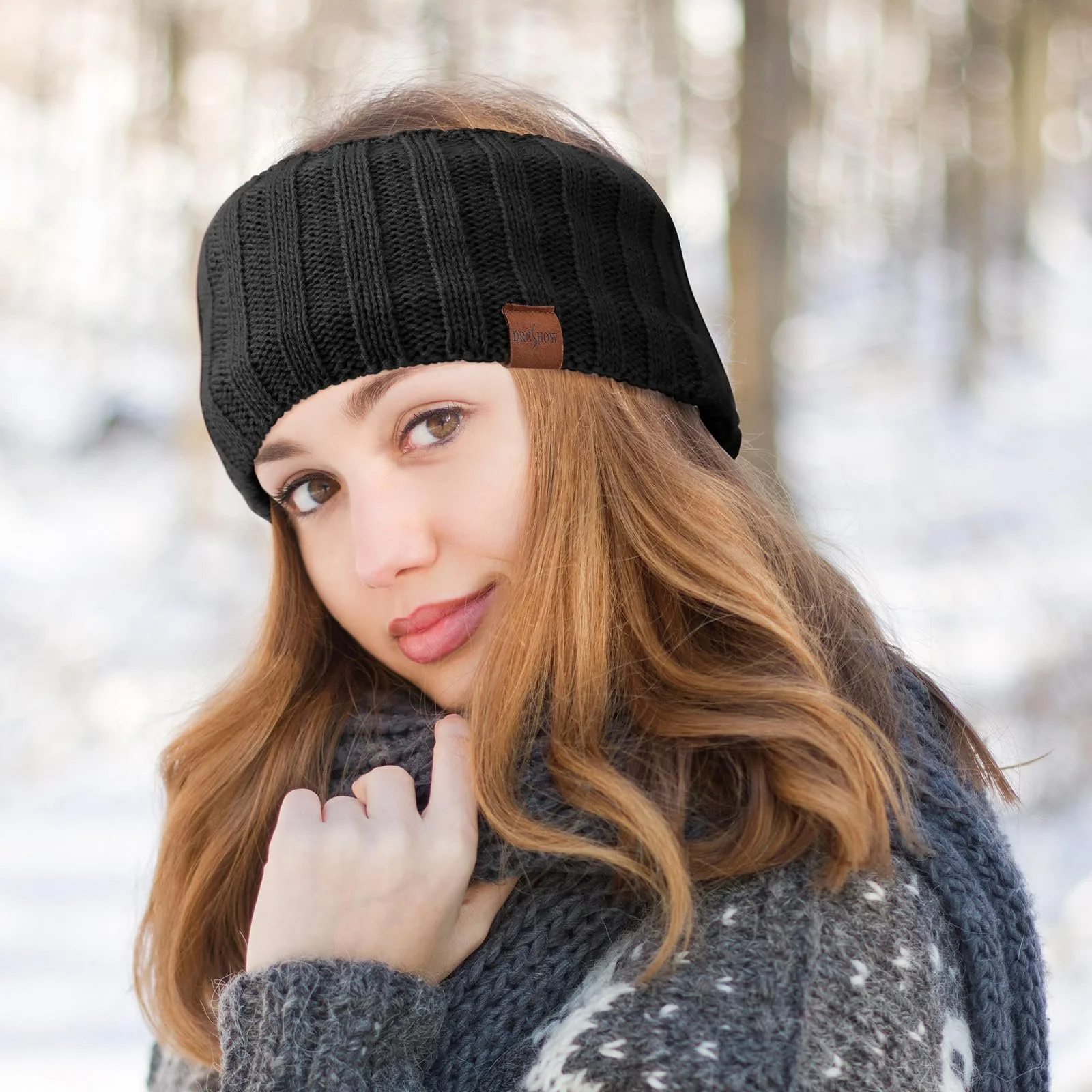 В'язана пов'язка на голову DRESHOW, зимова, з флісовою підкладкою, фото №6