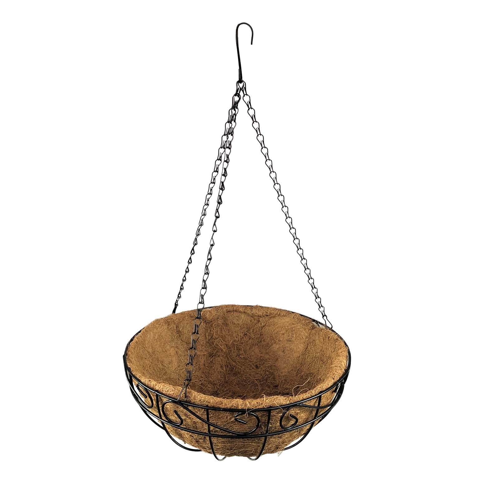 Підвісний кошик 36 см з кокосовим вкладишем Металевий Чорний, фото №5