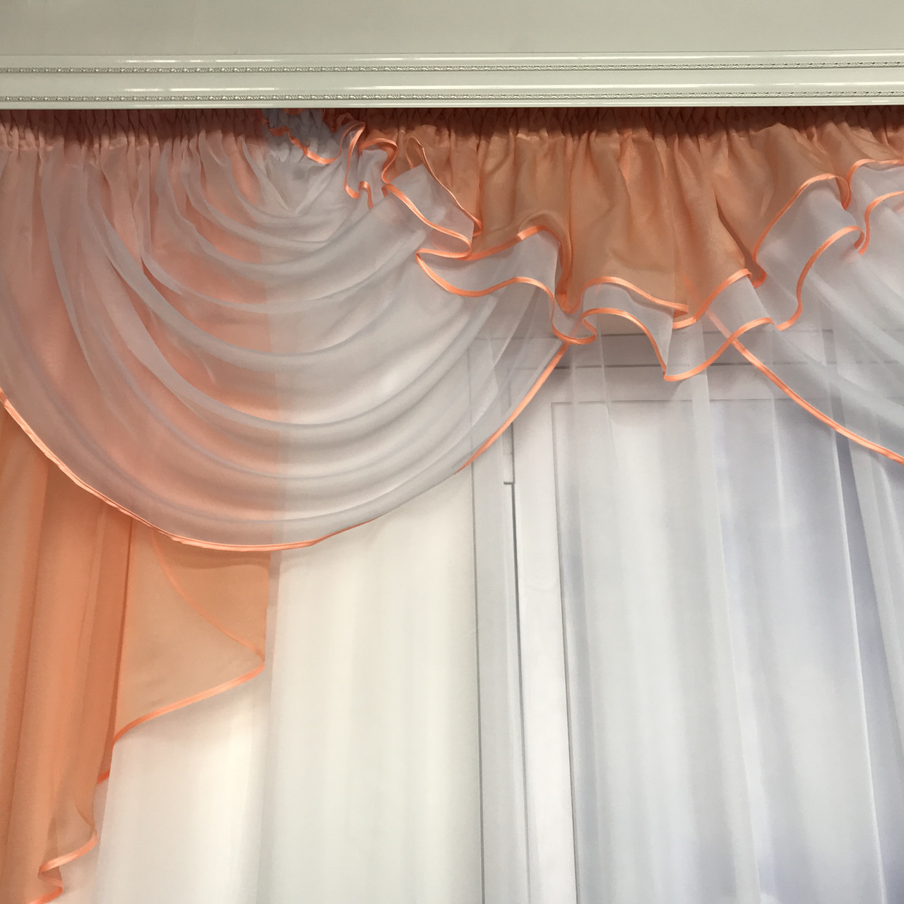 Готовий ламбрекен легкий із шифону ALBO 300x120 cm Персиковий (L-K3-30), фото №4