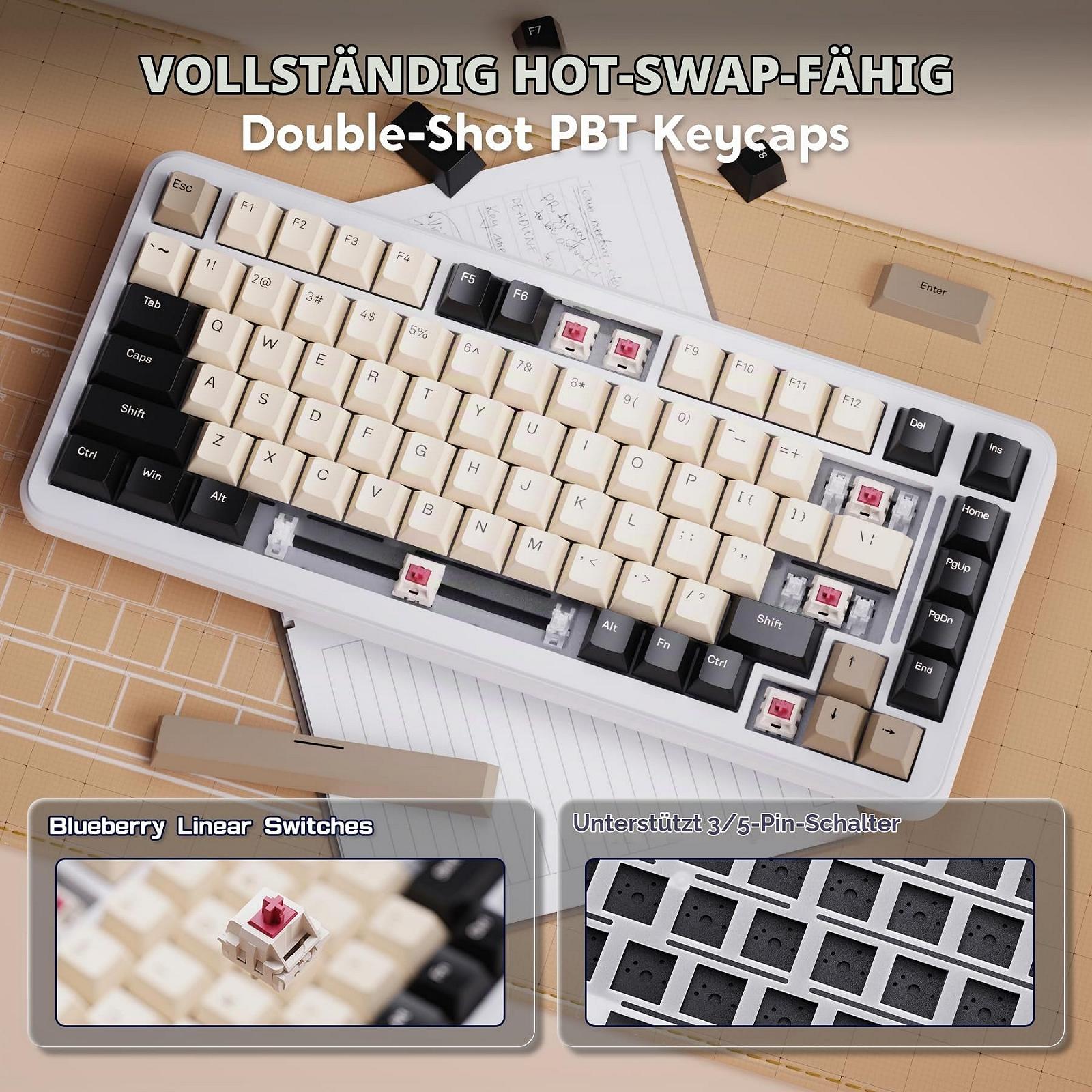 Механічна клавіатура ATTACK SHARK M86 Gasket 75% Tri-Mode BT/2.4G/USB-C Wireless RGB Hot Swappable Pre-Lubricated Linear Switches 4000 мАг White Cheese, фото №6