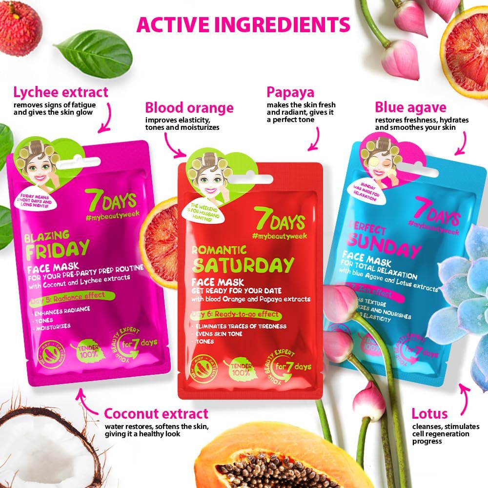 Маска для обличчя 7Days Набір подарунковий для догляду за шкірою - Набір листових масок, фото №7
