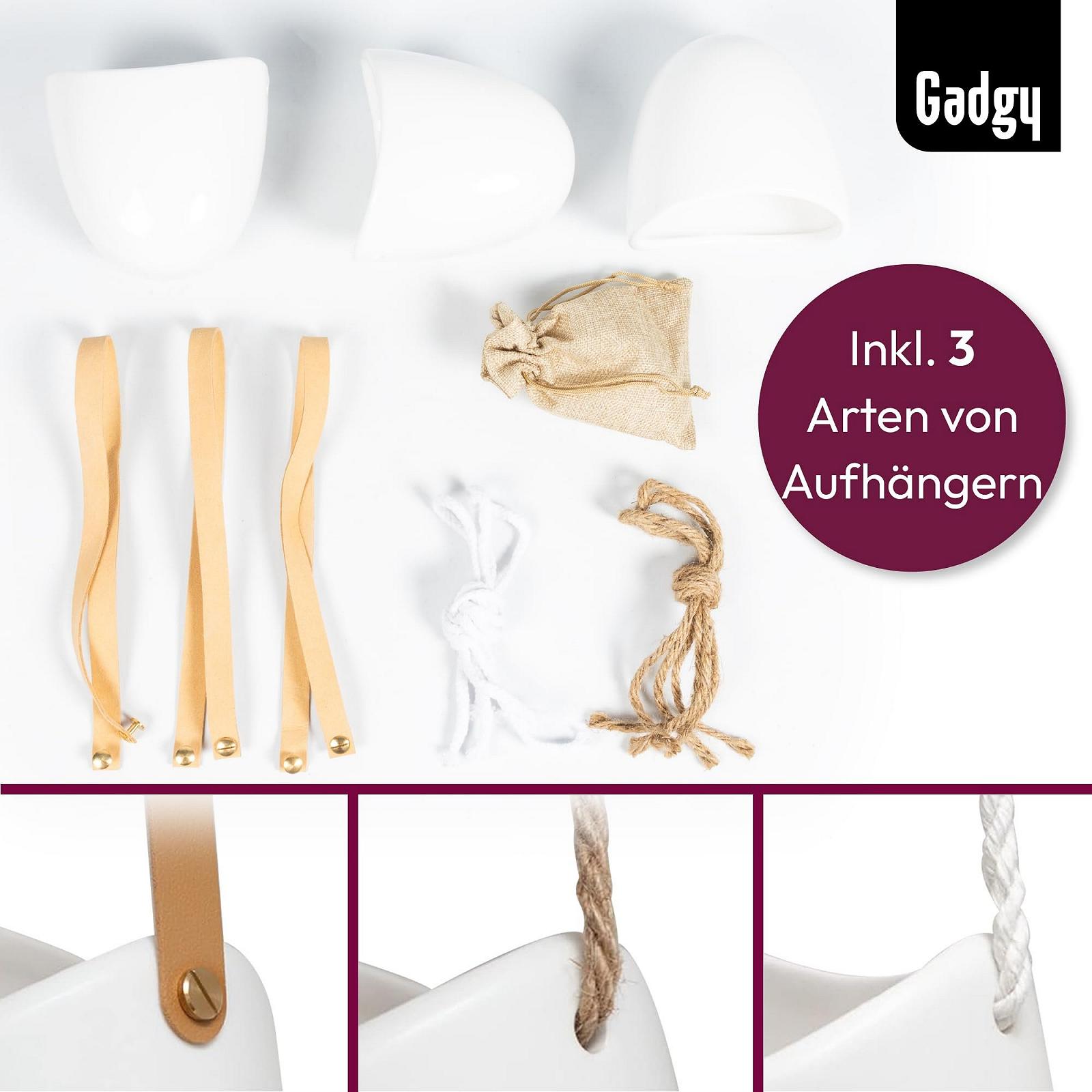 Підвісні горщики Gadgy Набір 3 шт. Керамічні з пласкою спинкою та шнурами Білий, фото №7 Підвісні горщики Gadgy Набір 3 шт. Керамічні з пласкою спинкою та шнурами Білий, фото №7