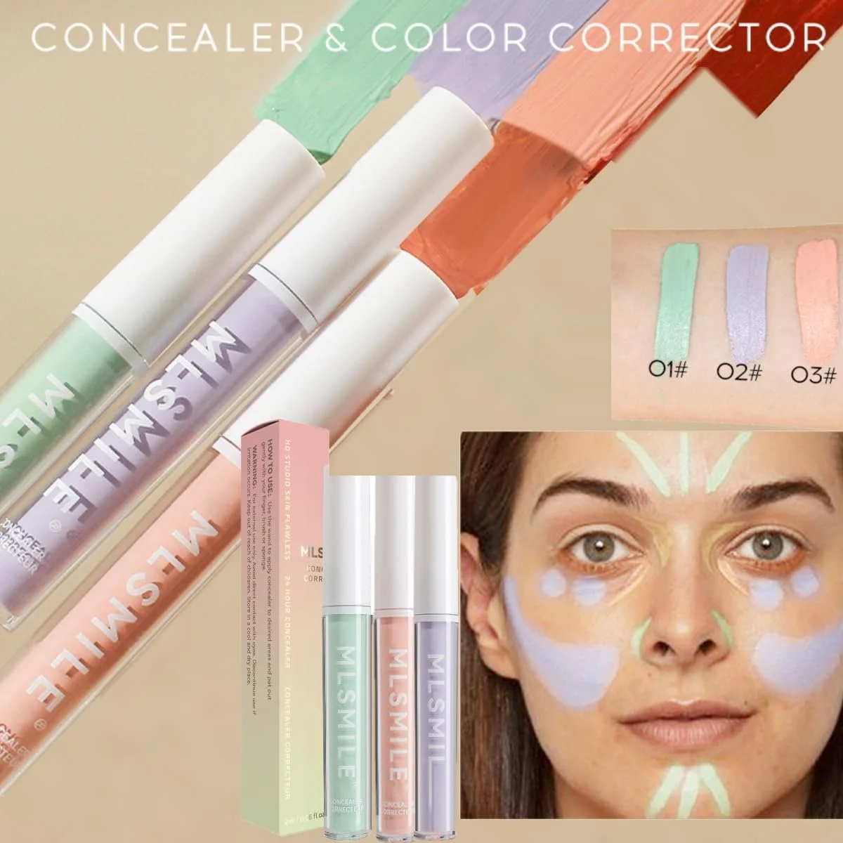 Коректор KARLOR Набір стіків 3 шт. Зелений Рожевий Фіолетовий Коректор для очей, фото №6