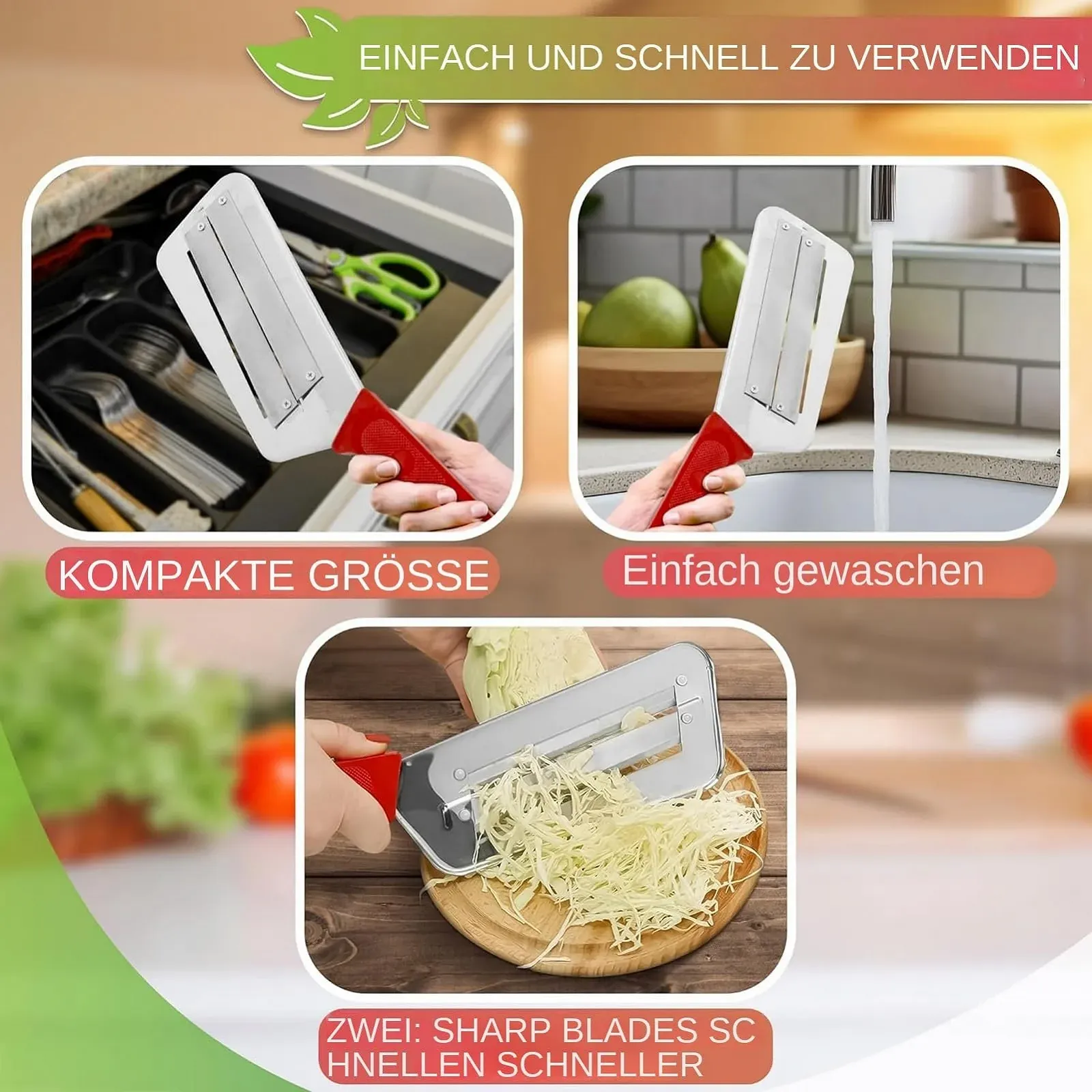 Слайсер для капусти, з нержавіючої сталі, практичний кухонний інструмент, фото №5