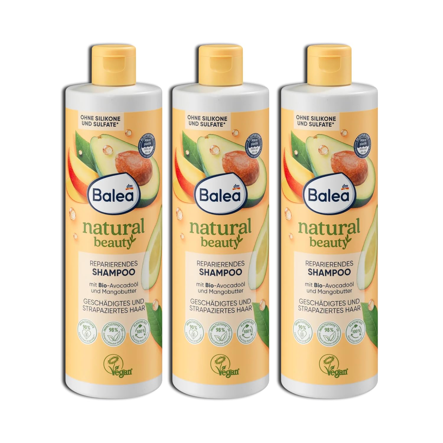Шампунь Balea Natural Beauty з органічною олією авокадо і маслом манго 3 x 400 мл, фото №1 Шампунь Balea Natural Beauty з органічною олією авокадо і маслом манго 3 x 400 мл, фото №1