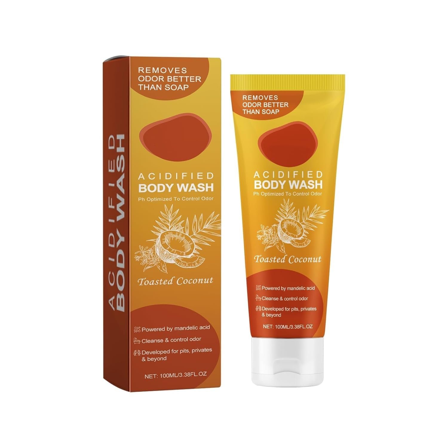 Гель для душу для контролю запаху з мигдальною кислотою та кокосовою олією без SLS, фото №1