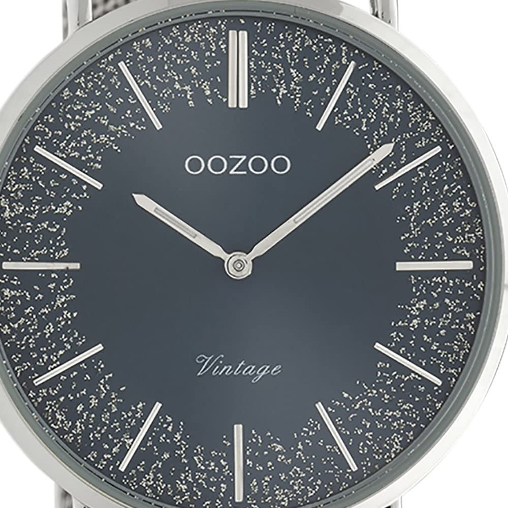 Вінтажний Плоский Жіночий Годинник Oozoo з Міланським Металевим Ремінцем з Нержавіючої Сталі, Блискуча Лінія з Блискучими Елементами на Циферблаті 40 мм, фото №2