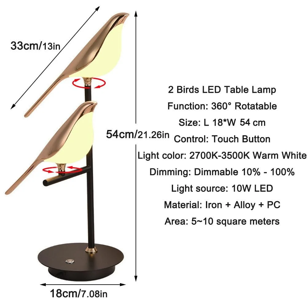 Настільна лампа Bedside Lamp LED Птах Сенсорна Регульована Золото, фото №5