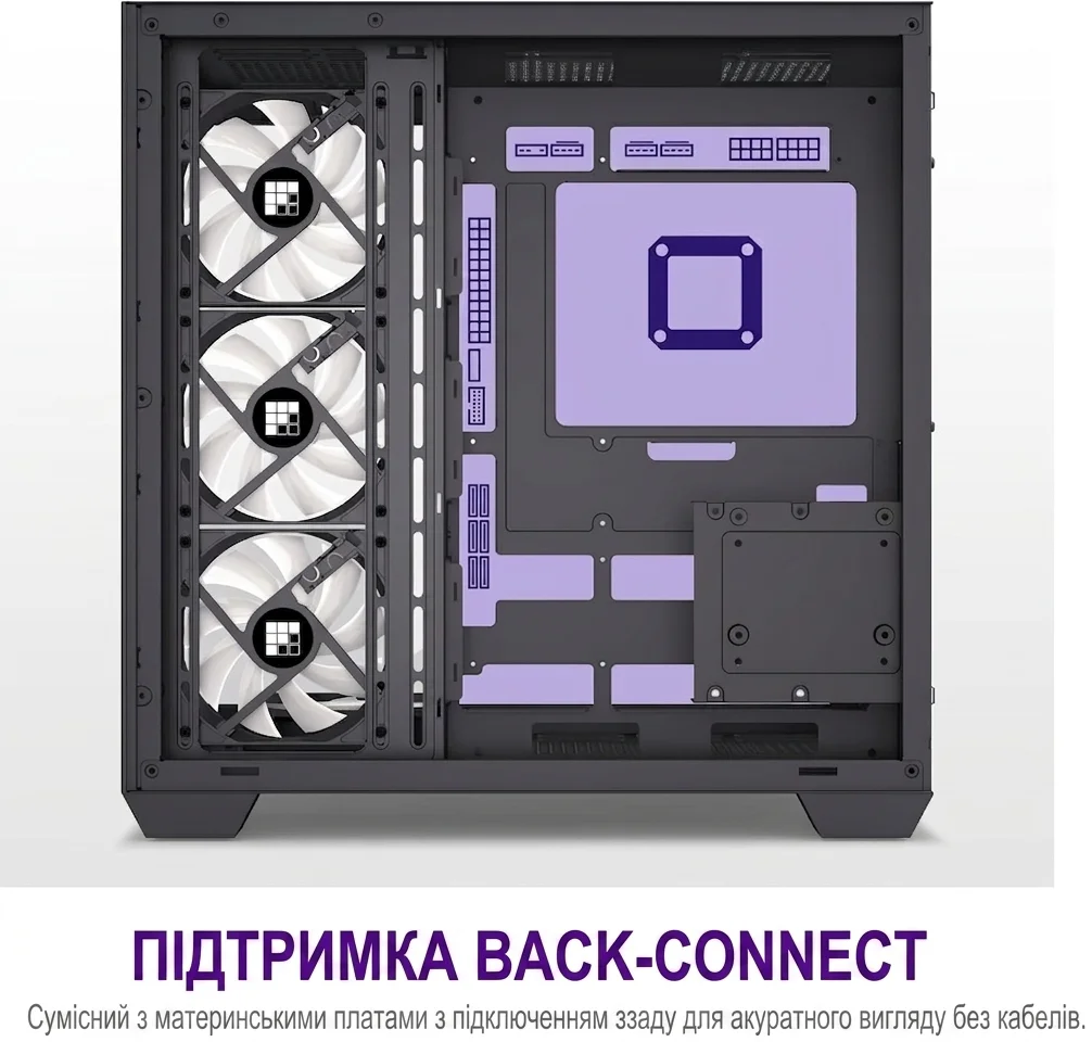 Корпус FOIFKIN F600 / без БЖ / Mid-Tower / ATX / 270° Panoramic Glass / 7x120mm ARGB PWM Fans / USB Type-C / Чорний, фото №6
