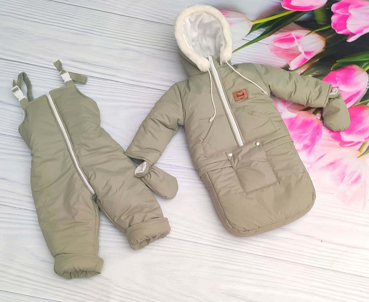Дитячий зимовий комбінезон 3в1: конверт, куртка, штани оливкова (EL00010), фото №3