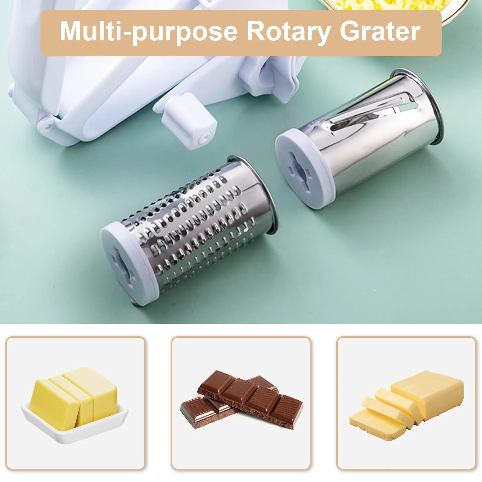 Ручна терка для сиру TRACOMPAN з нержавіючої сталі з 3 змінними барабанами, фото №5