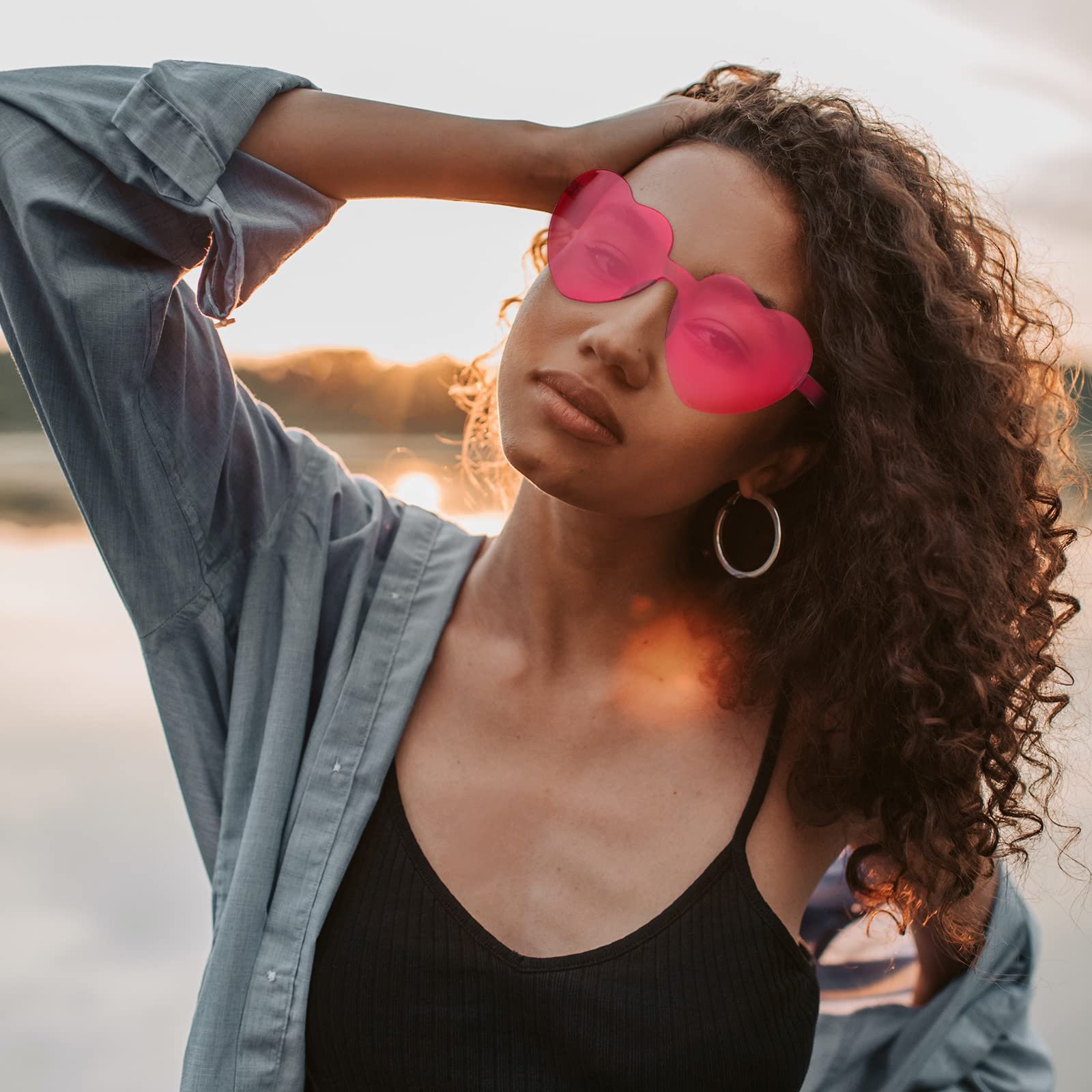 Солнцезащитные очки LUTER Без оправы Сердце Желтый, Розовый, Фиолетовый, Малиново-красный, Прозрачный зеленый, Прозрачный, 6 шт, фото №5