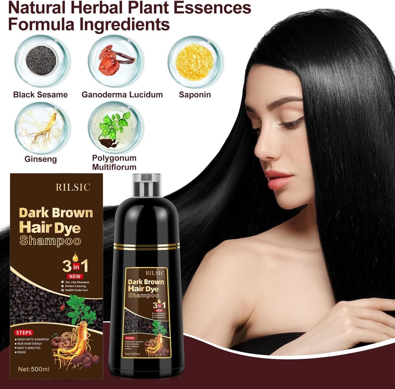 Шампунь для окрашивания волос Темно-коричневый, 500 мл, фото №7 Шампунь для окрашивания волос Темно-коричневый, 500 мл, фото №7