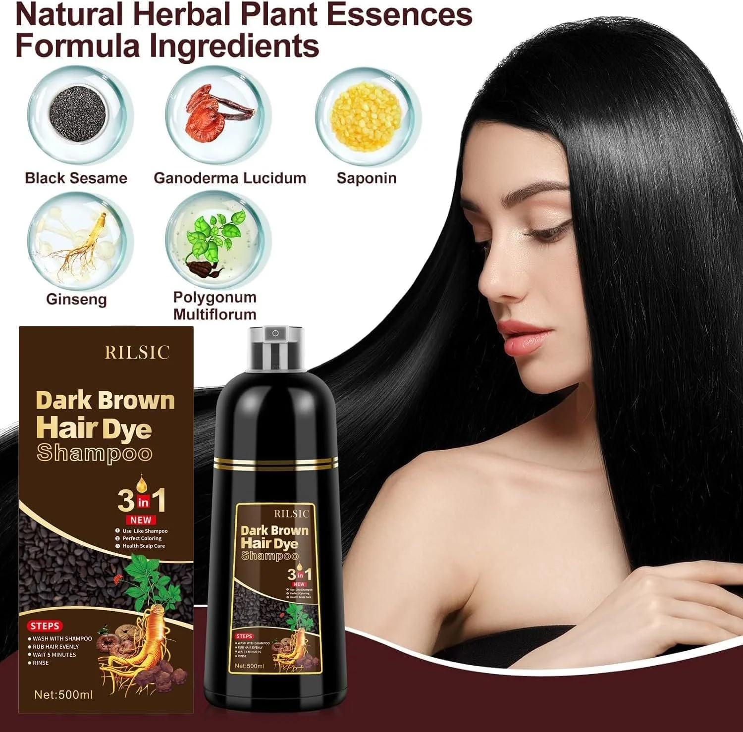 Шампунь для фарбування волосся Темно-коричневий, 500 мл, фото №7 Шампунь для фарбування волосся Темно-коричневий, 500 мл, фото №7