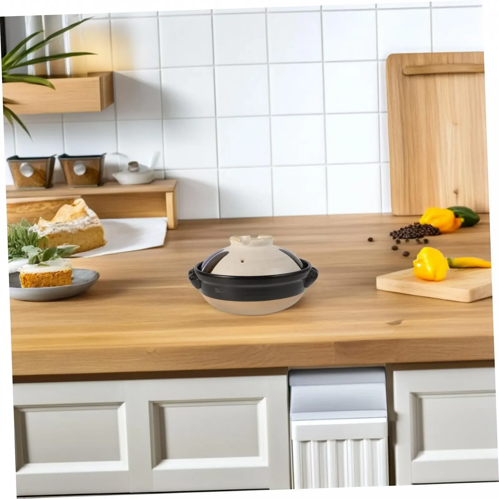 Глиняный горшок Edelstein с крышкой японский стиль термостойкий керамический рисово-бежевый, фото №4