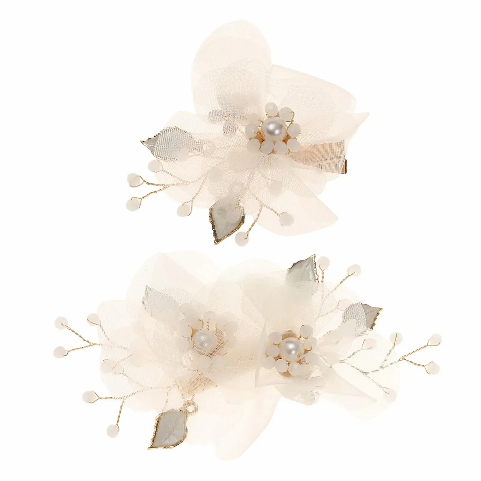 Заколки для волос с жемчугом, 2 шт. Бежевые цветы из тюля с жемчугом и металлическими вставками, фото №9 Заколки для волос с жемчугом, 2 шт. Бежевые цветы из тюля с жемчугом и металлическими вставками, фото №9