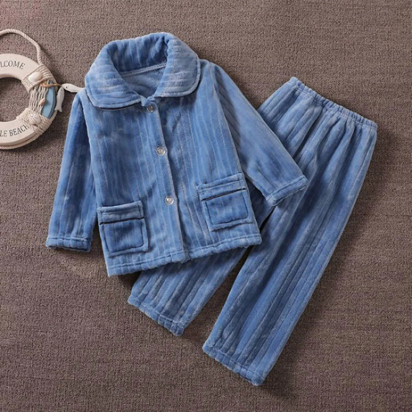 Детская пижама для мальчиков и девочек Рисунок с мультяшным принтом Мягкая хлопковая Унисекс Пушистый набор пижамы с длинным пуловером и низом Домашний костюм Халат, фото №2