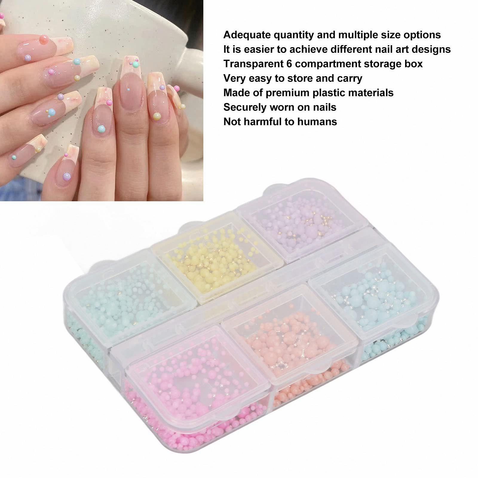 Украшение для ногтей (5 коробок) Разноцветные маленькие круглые пластиковые бусины разных размеров 3D, фото №2