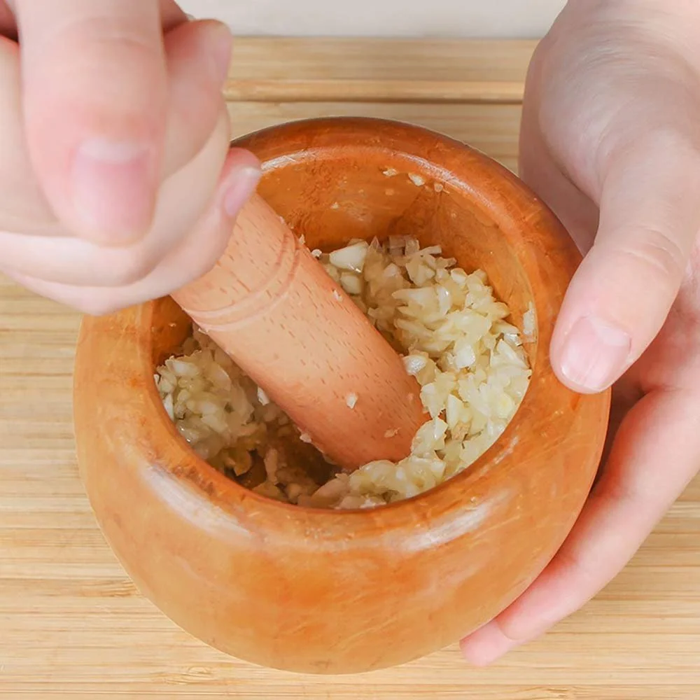 Ступка с пестиком Деревянная для чеснока Пюре Ручная Бытовая, фото №4
