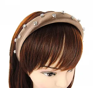 Обруч Axy HRK2BS з тканиною, наповнювачем і дорогоцінним камінням Коричневий synthetic.ua - Фото 1