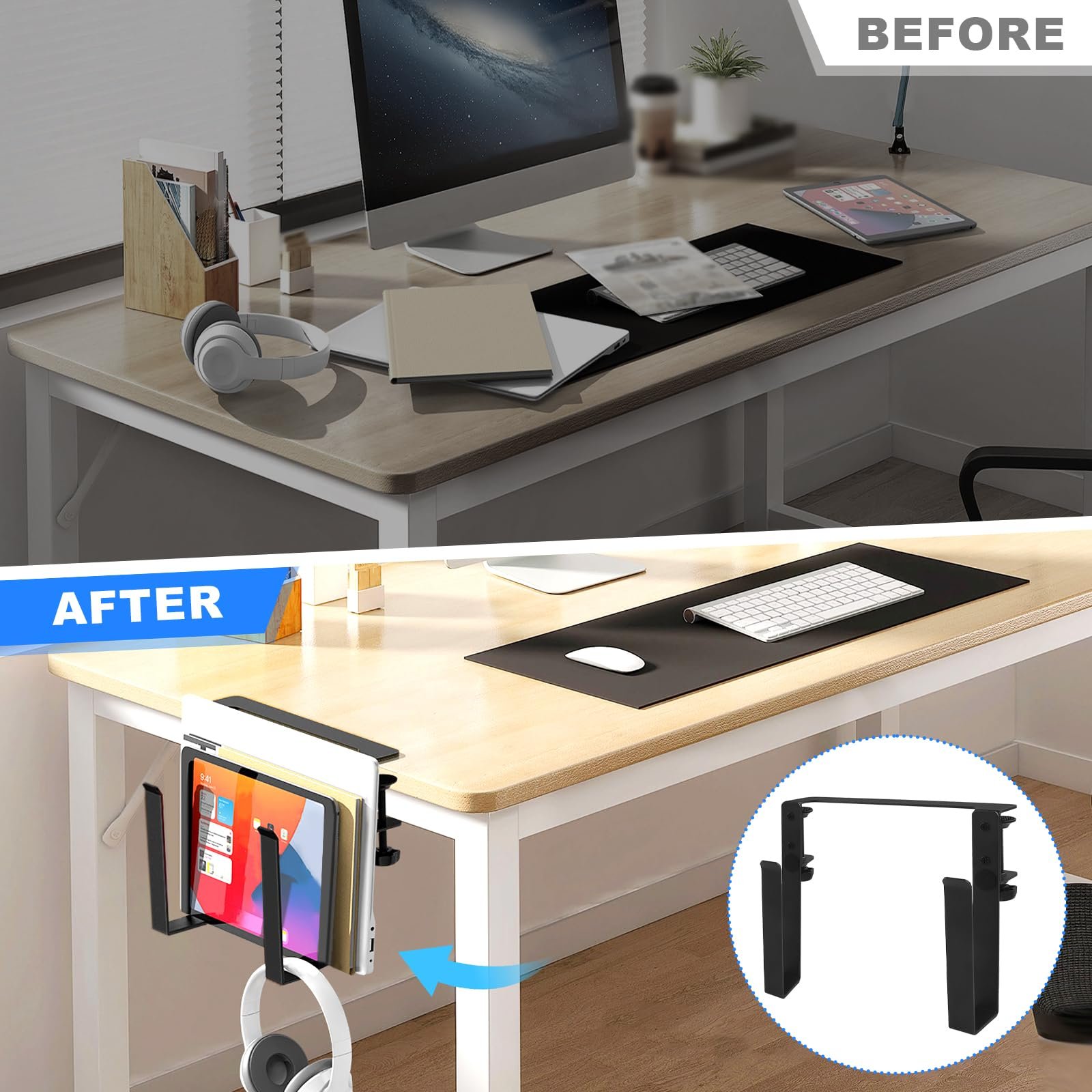 Подвесной органайзер для ноутбука Алюминиевый регулируемый держатель для ноутбука сбоку стола Грузоподъемность 10 кг Нескользящая подвеска, фото №5