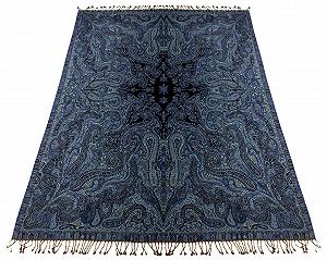 Одеяло Lorenzo Cana из шерсти мериноса, жаккардовое плетение, узор пейсли, синий, черный, золотисто-желтый, 140 см x 200 см - Фото 1