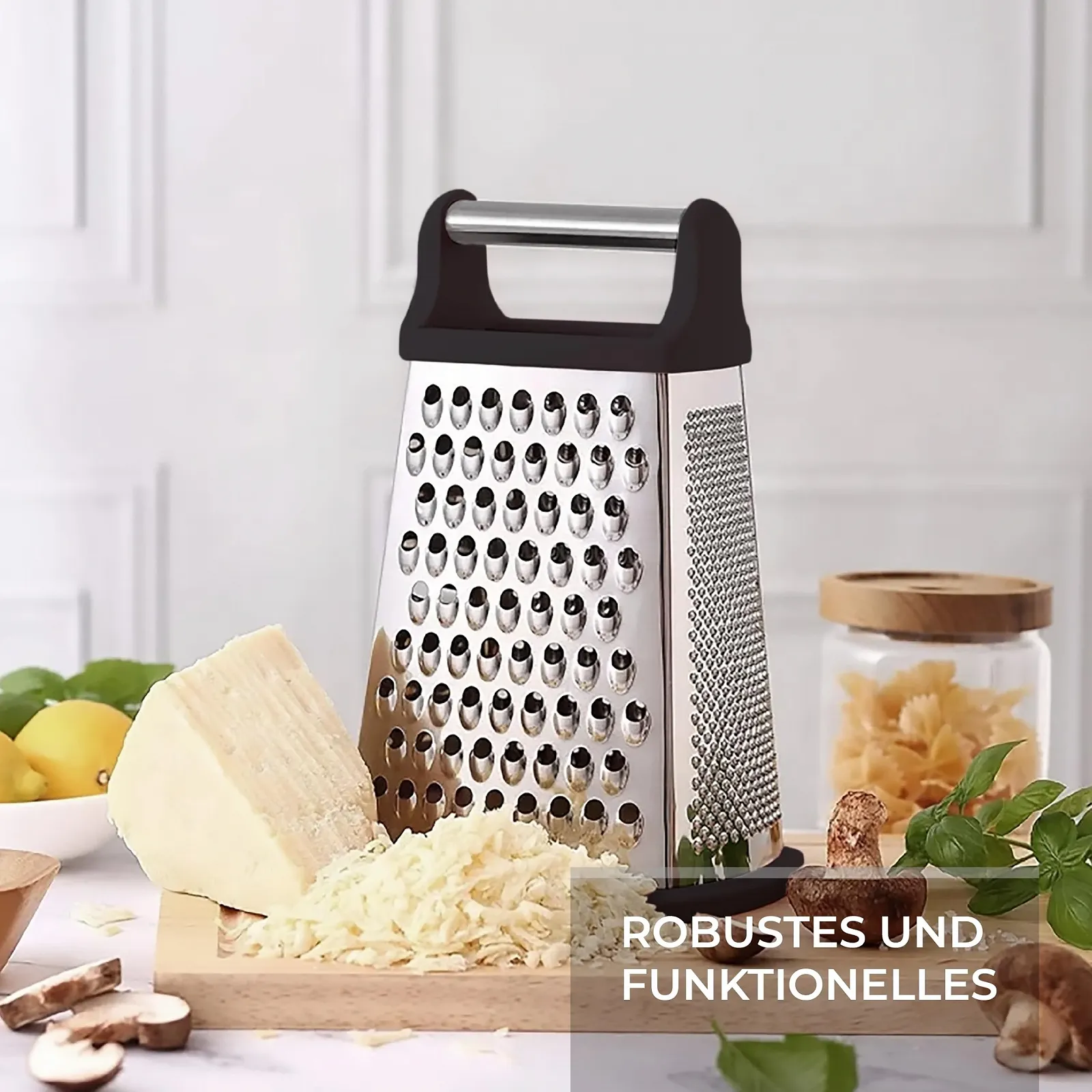 Терка VINAK Большая кухонная из нержавеющей стали с 4 сторонами: широкая, длинная, мелкая и для цедры с эргономичной ручкой и нескользящей резиновой основой., фото №4 Терка VINAK Большая кухонная из нержавеющей стали с 4 сторонами: широкая, длинная, мелкая и для цедры с эргономичной ручкой и нескользящей резиновой основой., фото №4