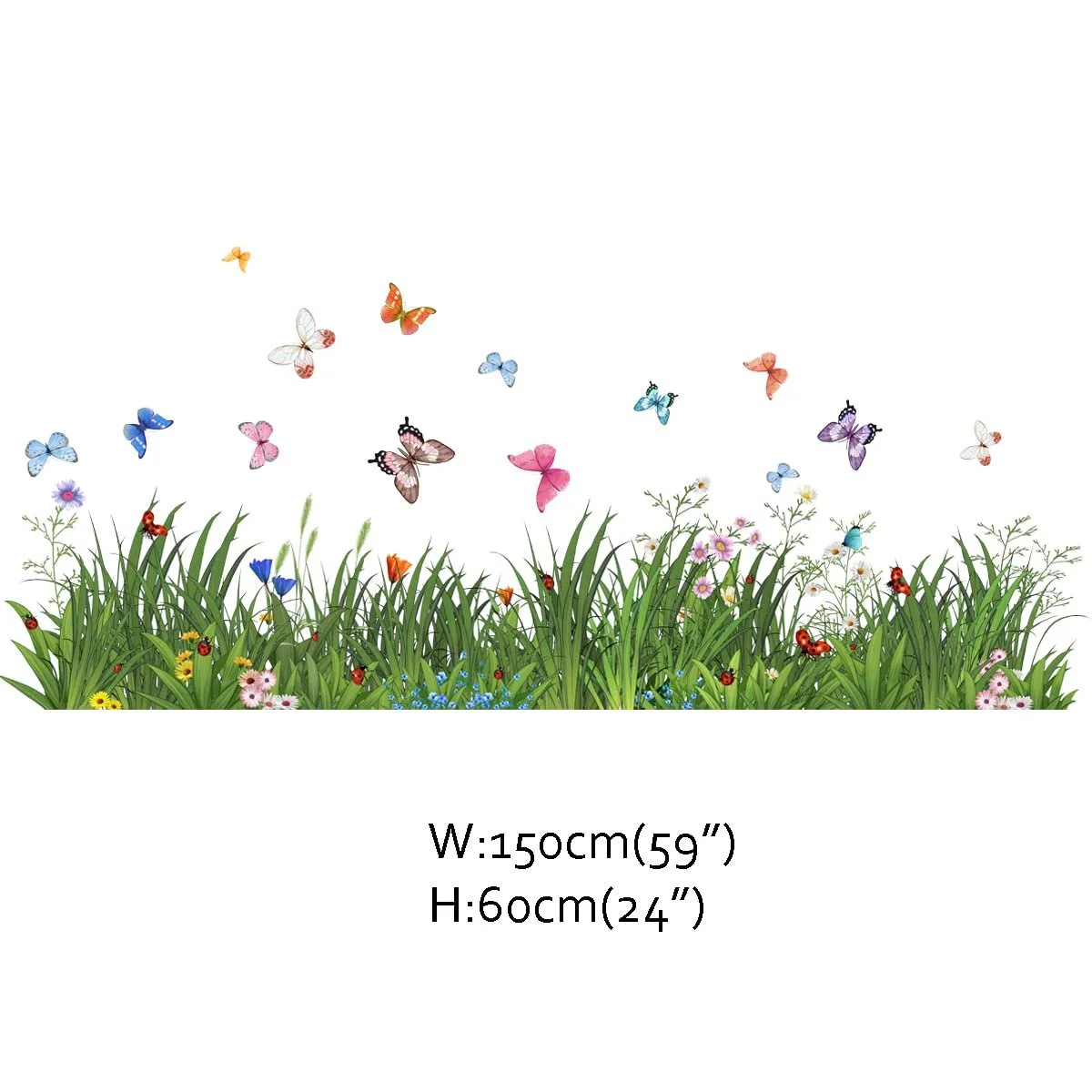 Наклейка-бордюр на стіну Runtoo Зелена трава, Квітковий луг, Метелики, фото №4