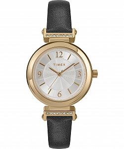 Жіночий годинник Timex Main Street 31 мм, чорний шкіряний ремінець, срібний циферблат, золотий корпус TW2W96400 - Фото 1