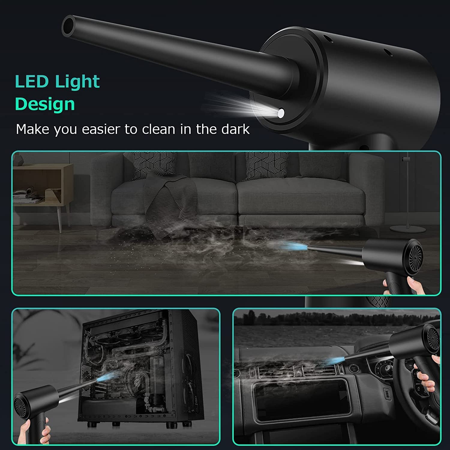 Аккумуляторный воздуходувка VANBAR 3-Speed 110 000 RPM 7600 mAh LED USB Quick Charge, фото №6