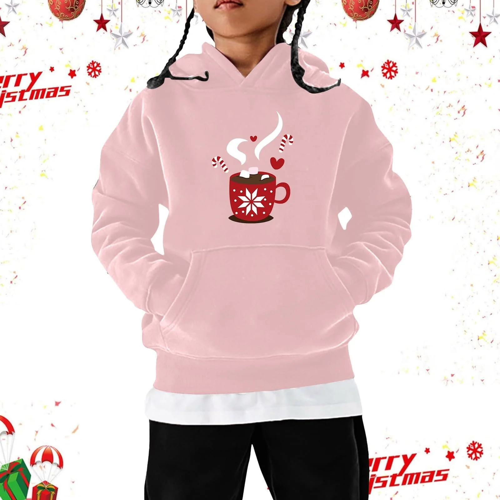 Різдвяний пуловер для дітей, Толстовка з капюшоном, з довгими рукавами та модним принтом, фото №3