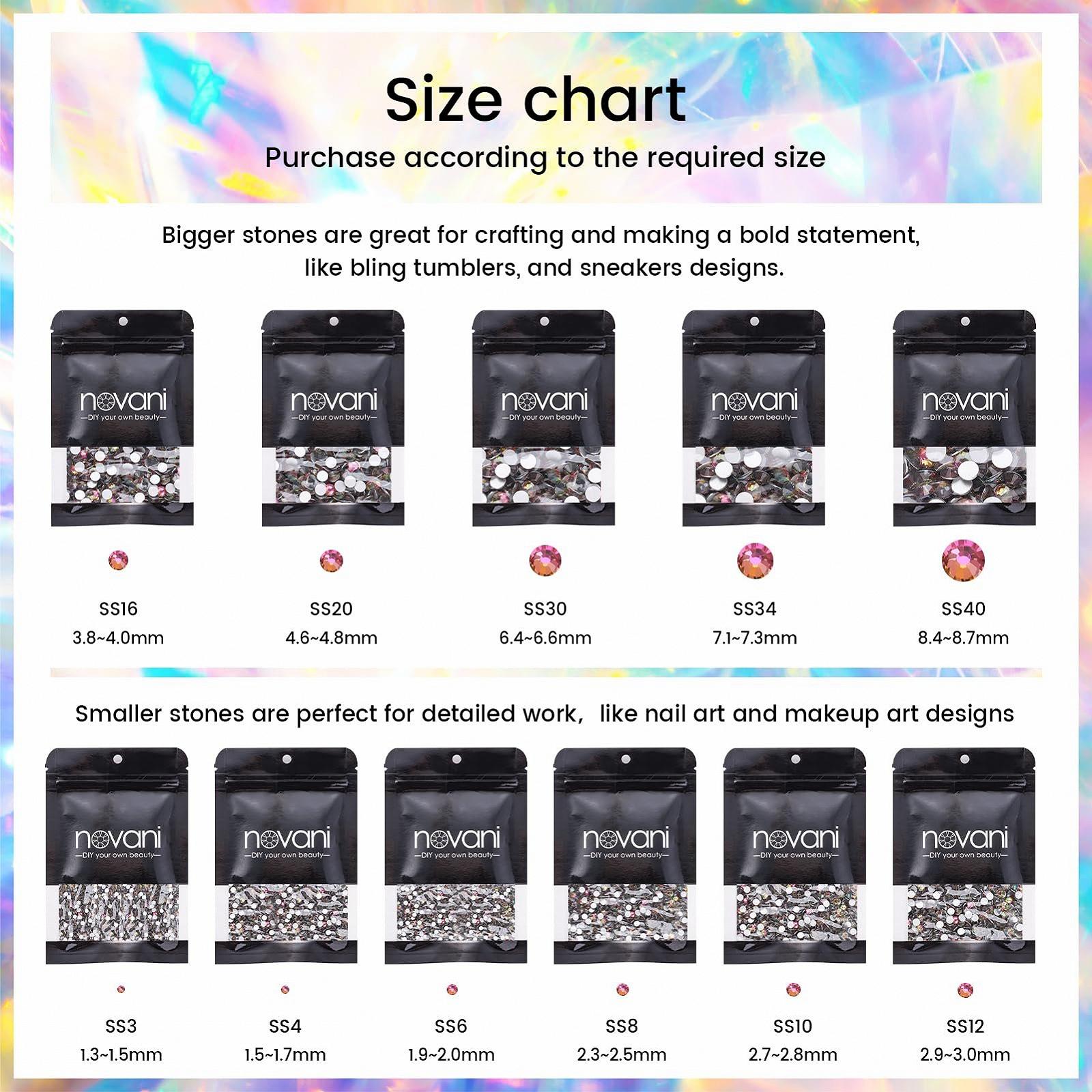 Стрази Novani Kristall, плоска задня частина, розсипні дорогоцінні камені, 288 штук, скляні стрази для одягу, взуття, рукоділля, макіяжу, нейл-арту та DIY прикрас (SS30, райдужні), фото №5