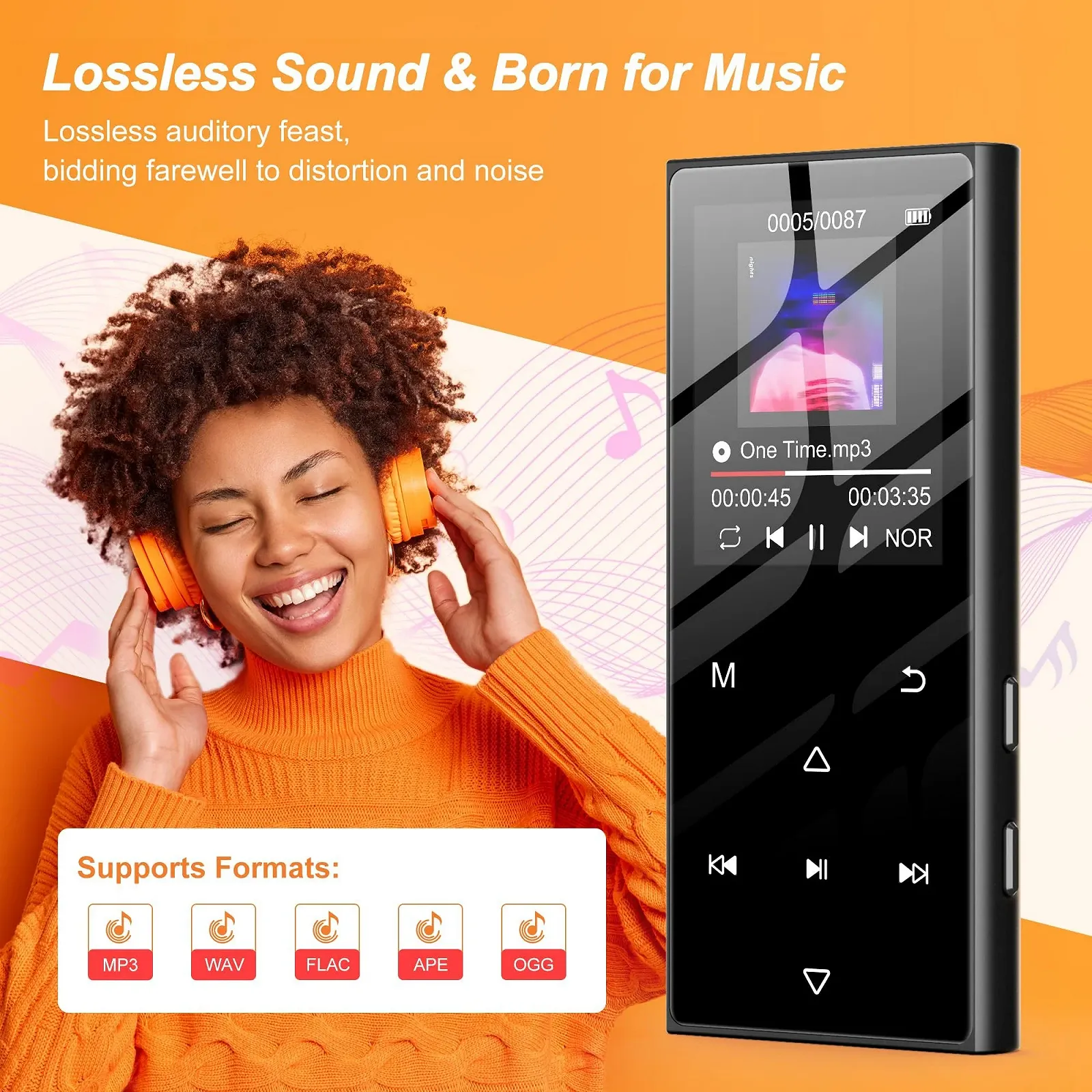 MP3 плеєр SWOFY 128GB Bluetooth 5.3, екран 1.8 дюйма, HiFi музика, з динаміком, FM-радіо, функція електронної книги та функція запису Чорний, фото №4