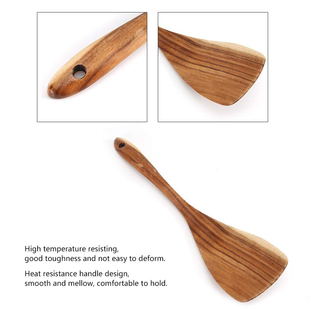 Лопатка Teak деревянная 31.5 x 7.5 см антипригарная для вока для яиц и рыбы кухонная принадлежность, фото №6