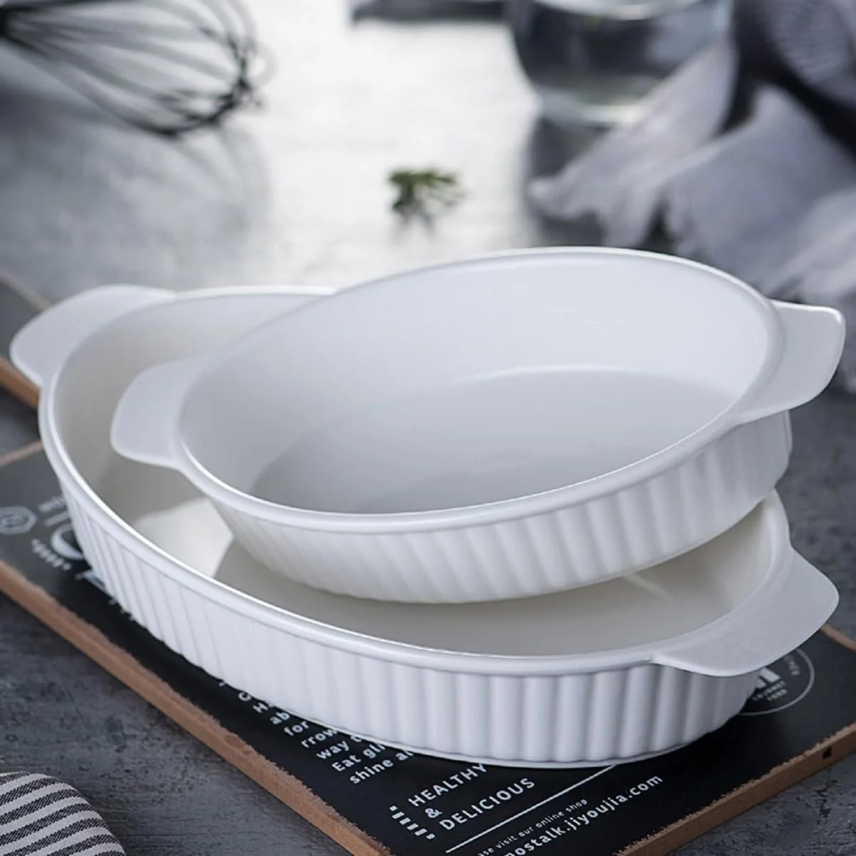 Форма для запекания SOIMISS керамическая овальная термостойкая с двойными ручками, фото №4