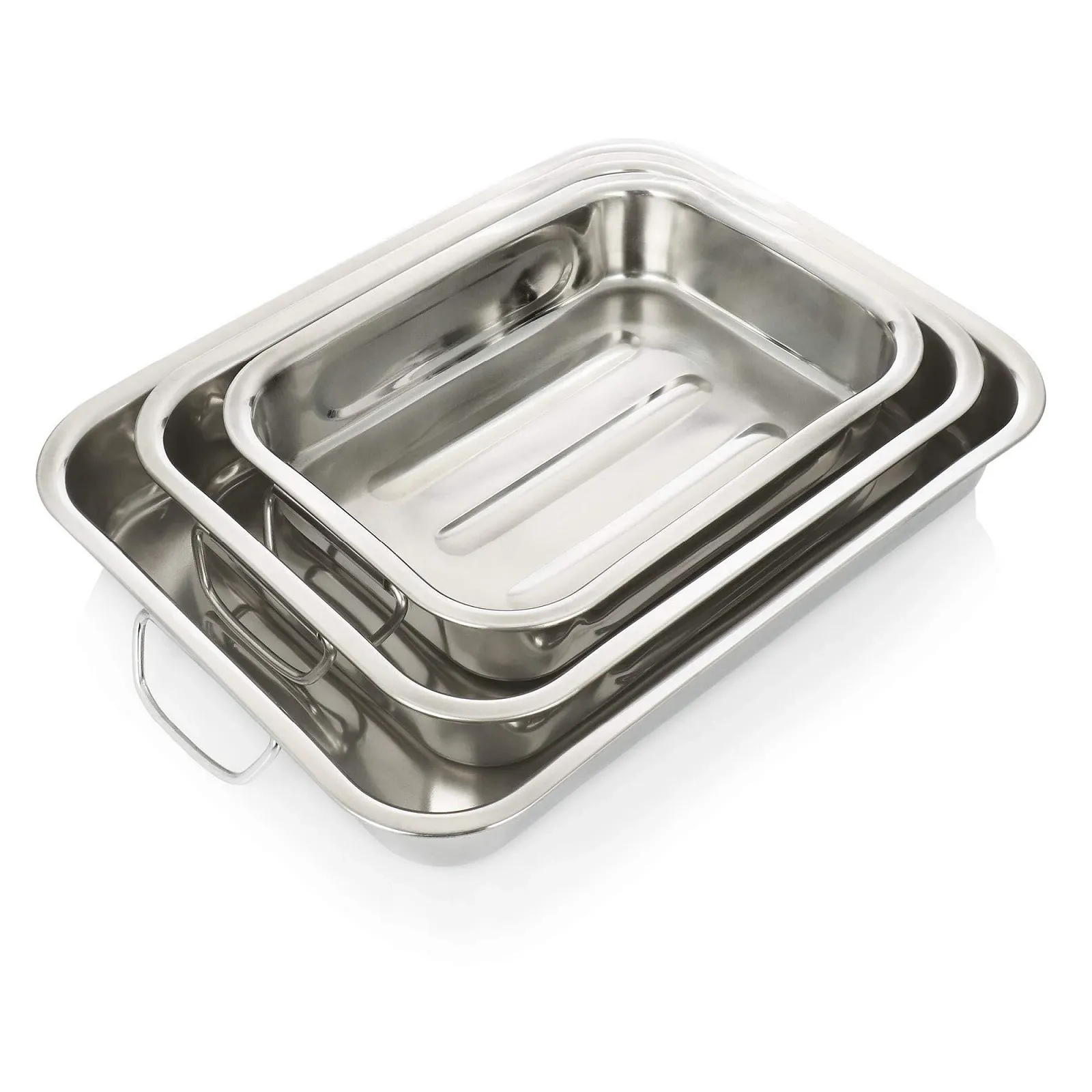 Набор форм для запекания COM-FOUR 3 шт из нержавеющей стали с ручками Серебристый, фото №4