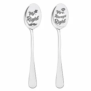 Ложки с гравировкой Mr Right & Mrs Always Right для молодоженов, серебряная свадьба, годовщина - Фото 1