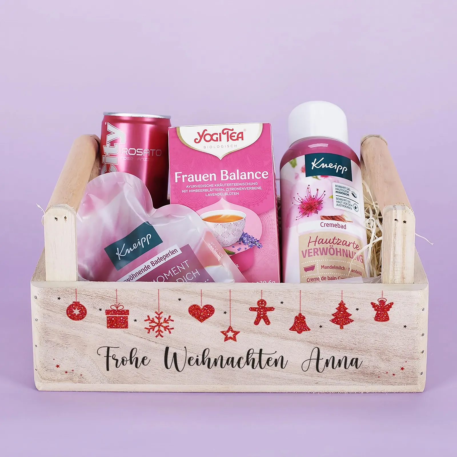 Подарунковий набір Herz & Heim для жінок з косметичними продуктами в персоналізованому дерев'яному подарунковому кошику, фото №5