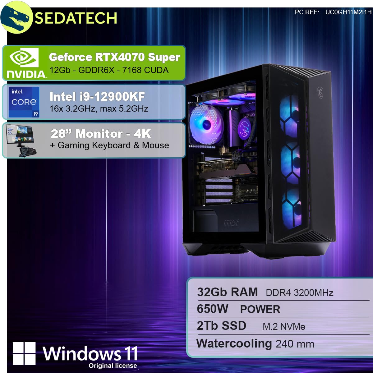ПК Sedatech Advanced Gaming Package Intel i9-12900KF RTX4070 Super 32GB RAM 2TB SSD M.2 Win 11 монітор 28 дюймів, фото №2