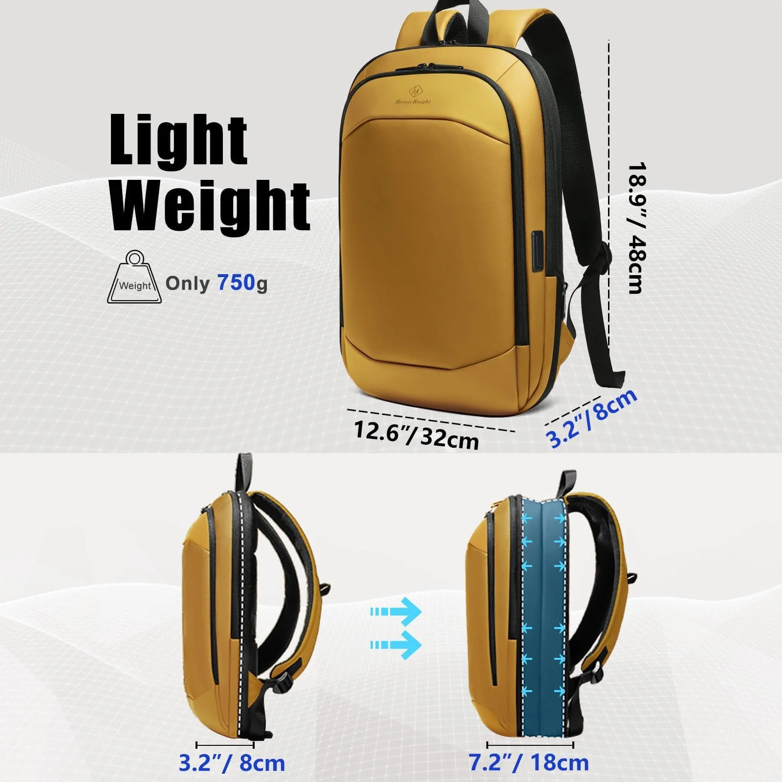 Рюкзак для ноутбука Waterproof USB 17 дюймів Yellow L Business, фото №4