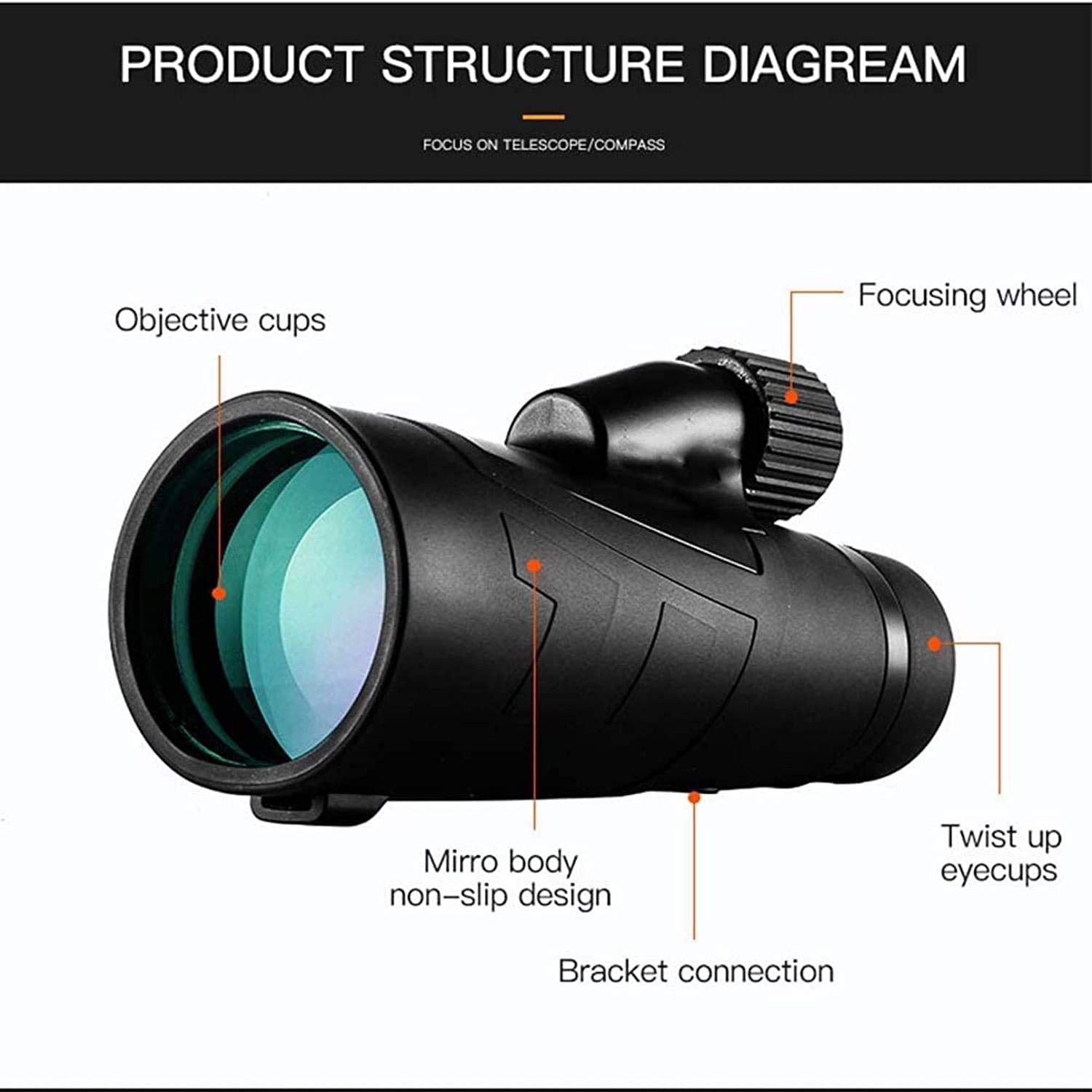 Монокулятор QHYTL HD Водонепроникний з кріпленням Тринога Прозоре BAK4-призма, фото №5 Монокулятор QHYTL HD Водонепроникний з кріпленням Тринога Прозоре BAK4-призма, фото №5