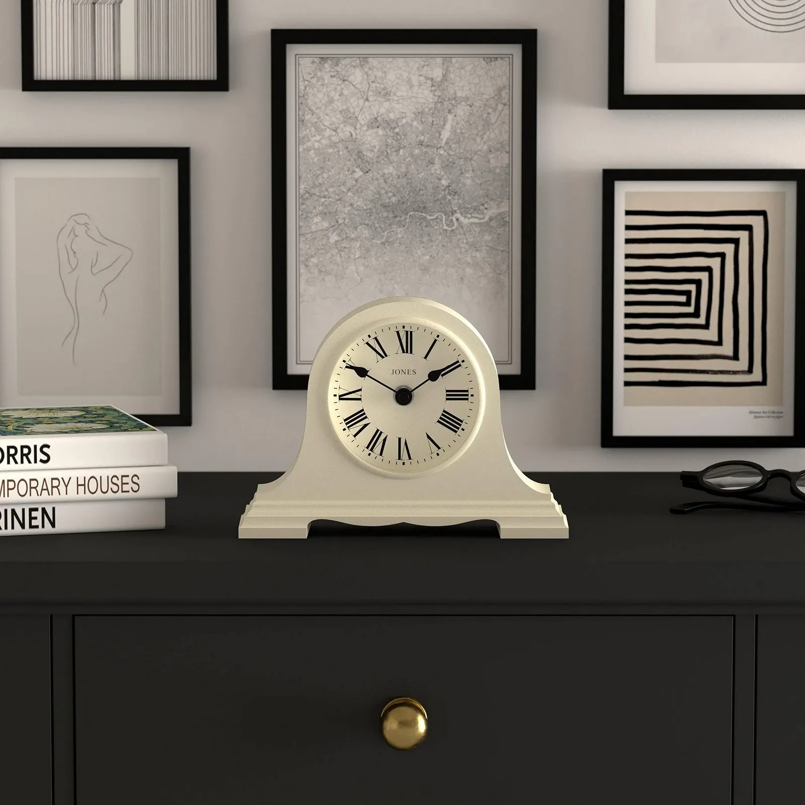 Годинник настільний JONES CLOCKS® Speakeasy Камінний годинник Форма Наполеонівського капелюха Блідо-кремовий, фото №3