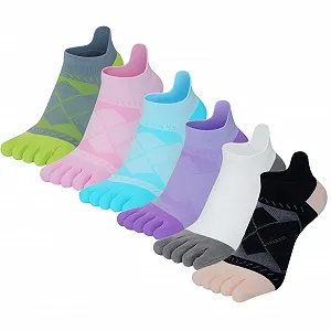 Женские носки с пальцами Спортивные носки для кроссовок Носки с пятью пальцами Носки для бега Дышащие тренировочные носки Противомозольные носки для пеших прогулок Носки-следки - 6 пар - Фото 1