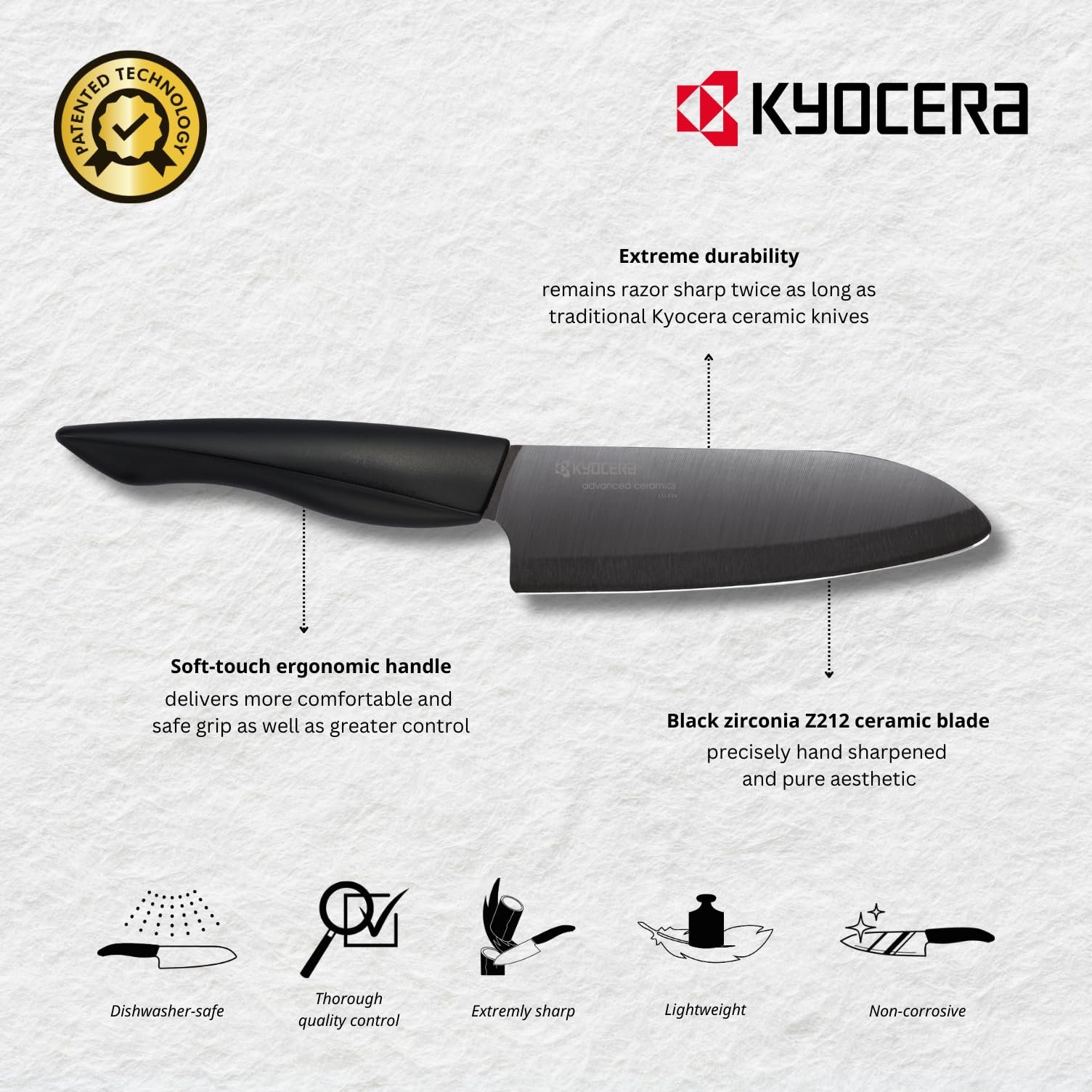 Набор ножей Kyocera Soft-Touch с блоком, 4 керамических ножа SHIN: нож сантоку, нож универсальный, нож для овощей, нож для чистки, блок круглый, пластик и нержавеющая сталь, черный, фото №5