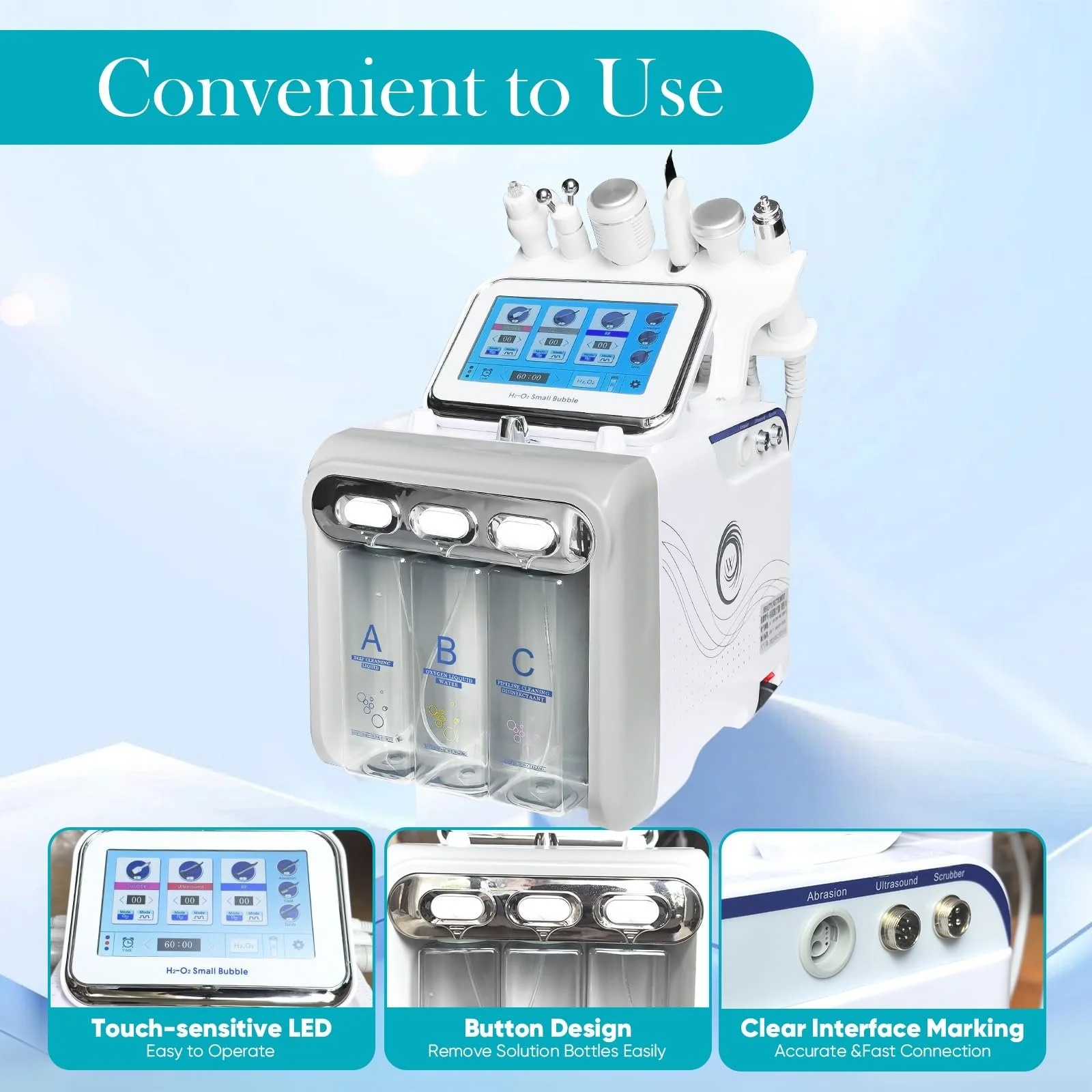 Апарат для догляду за шкірою обличчя Hydrogen Oxygen Skin Care Machine 6 в 1 Aquafacial Device, фото №4
