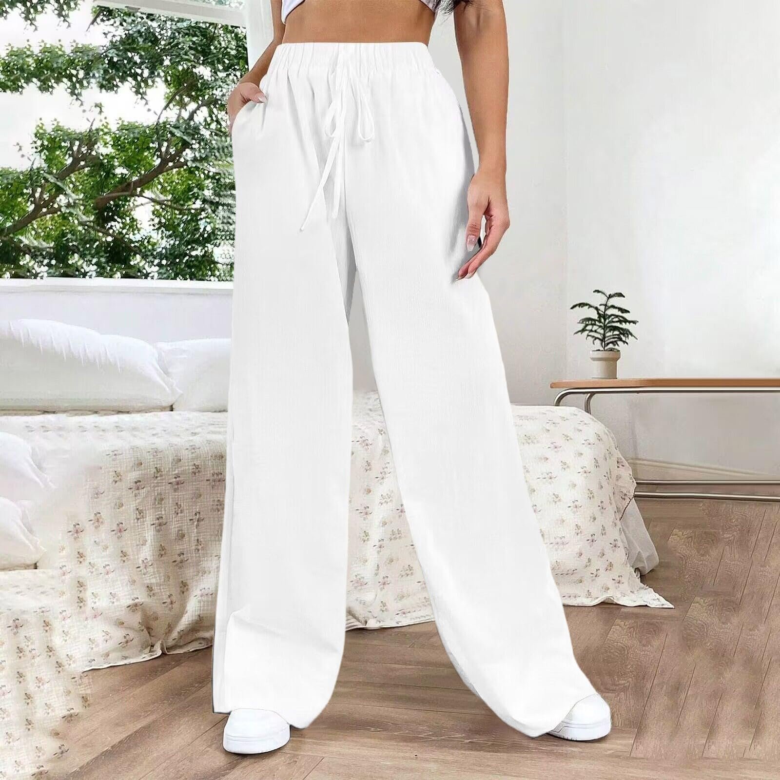 Брюки женские GFPGNDFHG Летние льняные с высокой талией, фото №3 Брюки женские GFPGNDFHG Летние льняные с высокой талией, фото №3